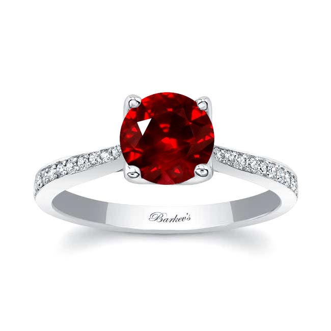 White Gold Classic Lab Grown Ruby And Diamond Engagement Ring