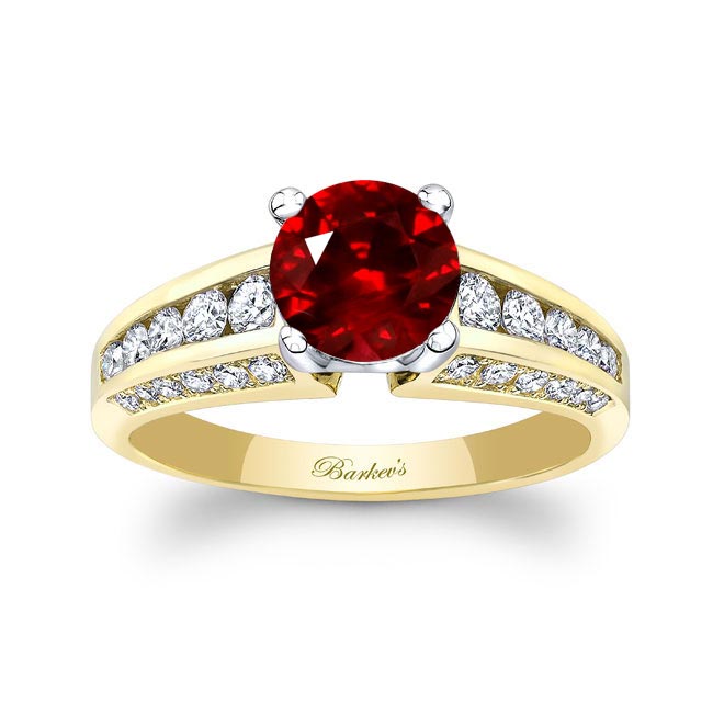Yellow Gold Ruby And Diamond Channel Set Ring