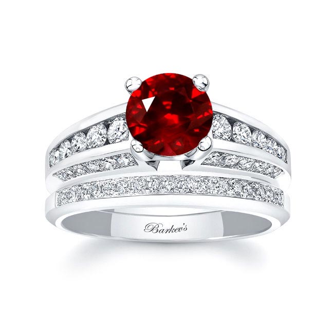 White Gold Ruby And Diamond Channel Set Wedding Ring Set