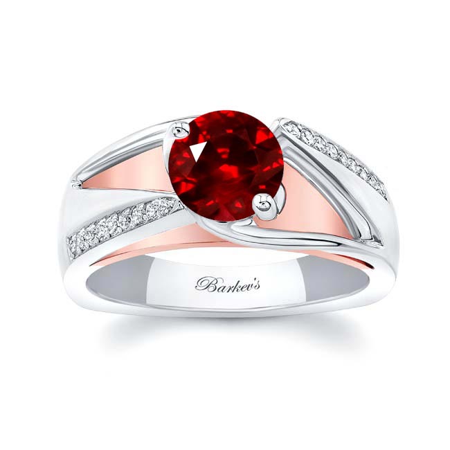 White Rose Gold Pave Lab Ruby And Diamond Ring