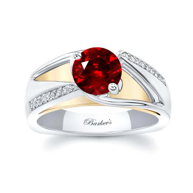 White Yellow Gold Pave Ruby And Diamond Ring