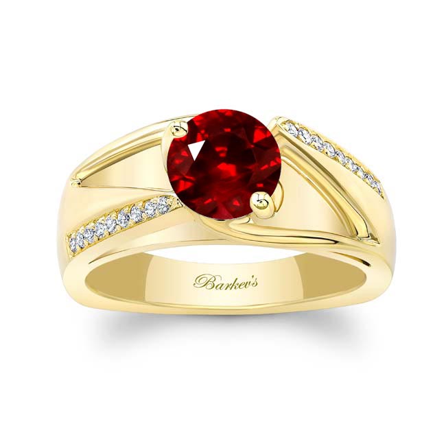 Yellow Gold Pave Lab Ruby And Diamond Ring