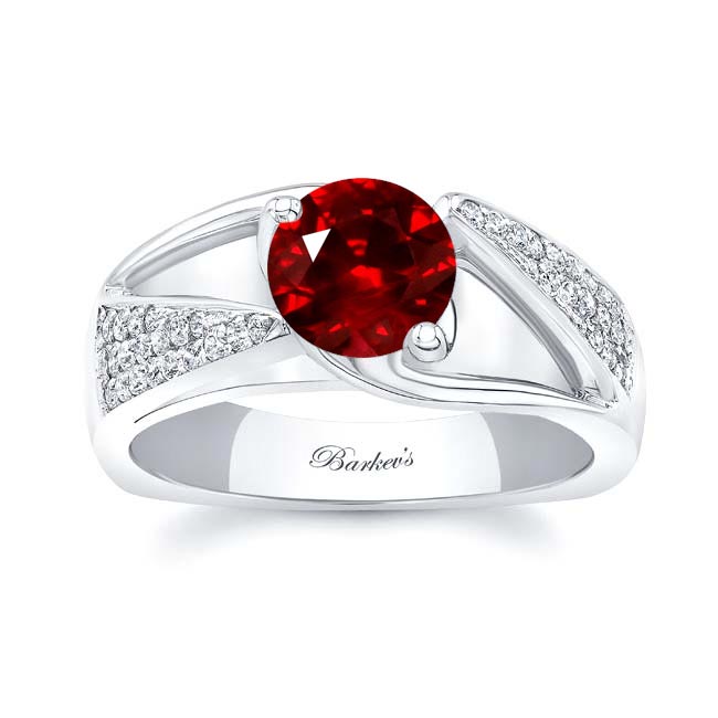 White Gold 3 Row Lab Ruby And Diamond Ring