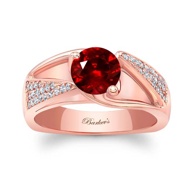 Rose Gold 3 Row Lab Ruby And Diamond Ring