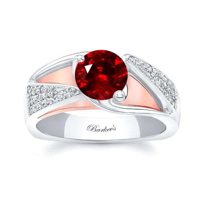 White Rose Gold 3 Row Ruby And Diamond Ring