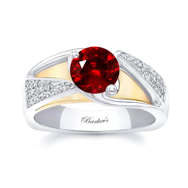 White Yellow Gold 3 Row Lab Ruby And Diamond Ring