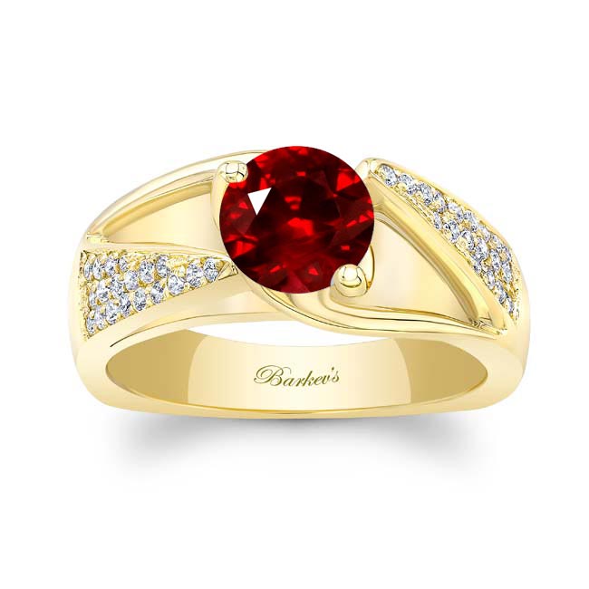 Yellow Gold 3 Row Ruby And Diamond Ring