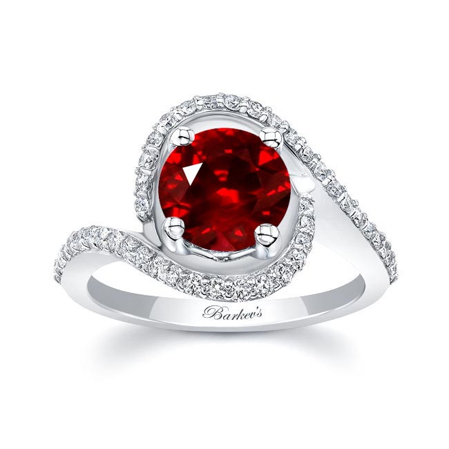 White Gold Floating Halo Ruby And Diamond Engagement Ring