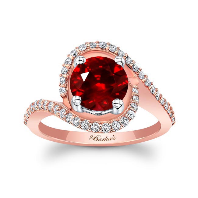 Rose Gold Floating Halo Lab Ruby And Diamond Engagement Ring