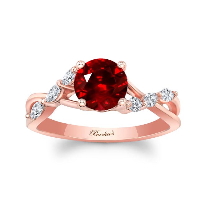 Rose Gold Lab Ruby And Diamond Marquise Accent Ring
