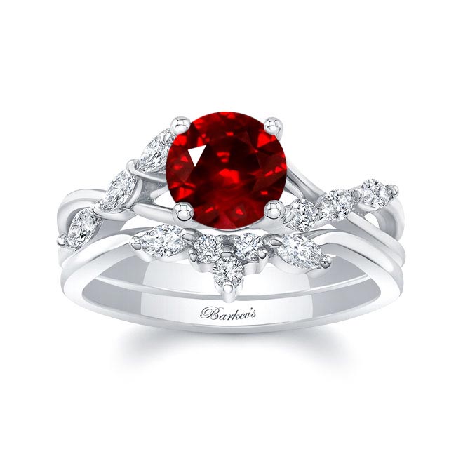 Lab Ruby And Diamond Marquise Accent Wedding Set