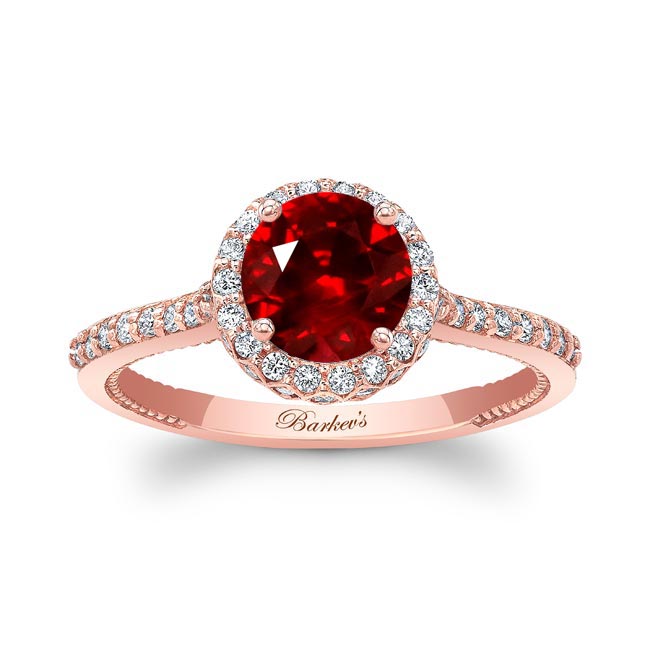 Rose Gold Round Halo Ruby And Diamond Ring