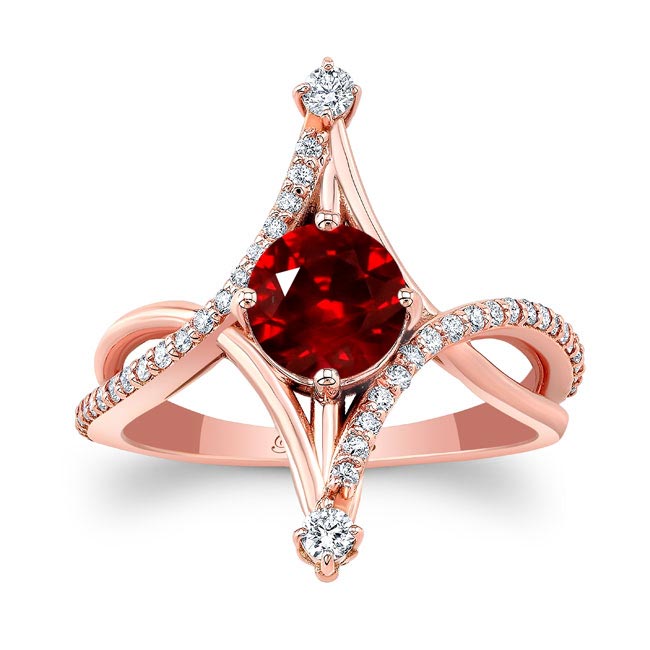 Rose Gold Unusual Round Ruby And Diamond Ring