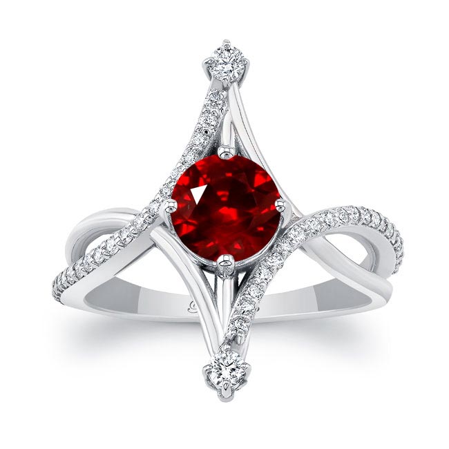 White Gold Unusual Round Lab Grown Ruby And Diamond Ring