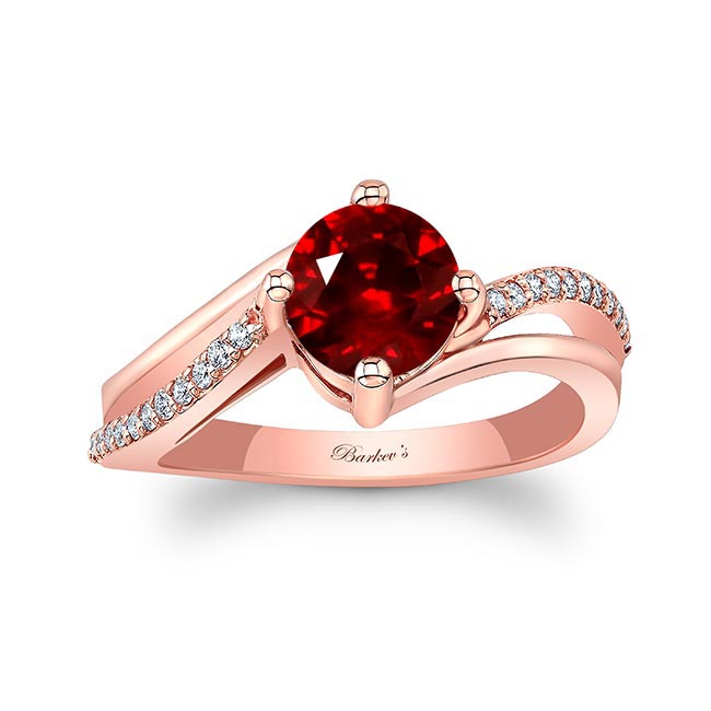 Rose Gold Lab Ruby And Diamond Split Shank Engagement Ring