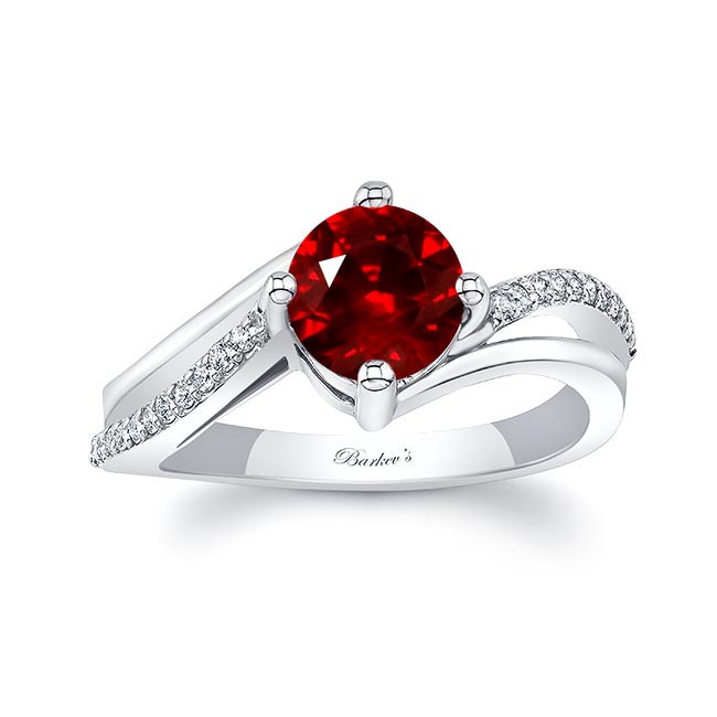 White Gold Lab Ruby And Diamond Split Shank Engagement Ring