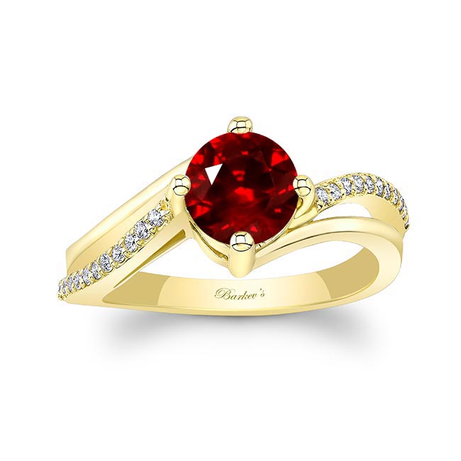 Yellow Gold Ruby And Diamond Split Shank Engagement Ring