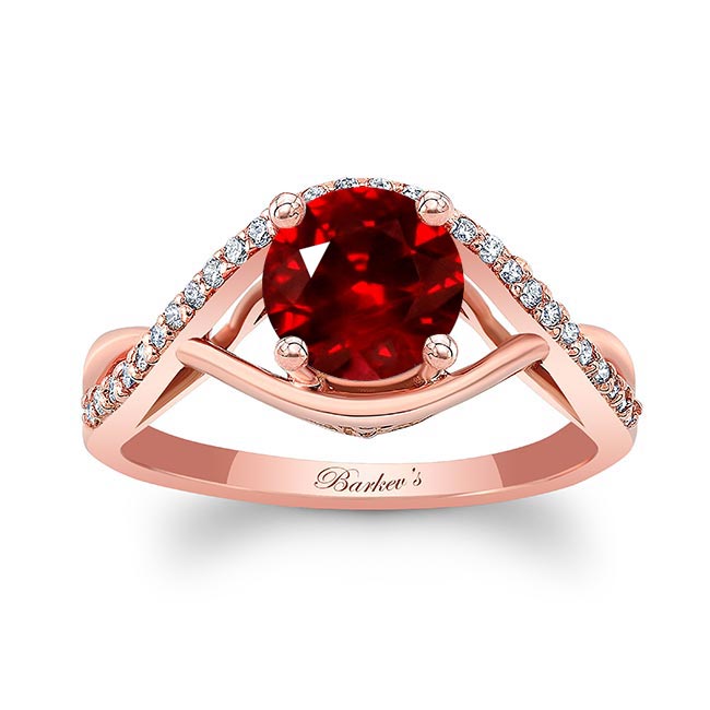 Rose Gold Lab Grown Ruby And Diamond Criss Cross Ring