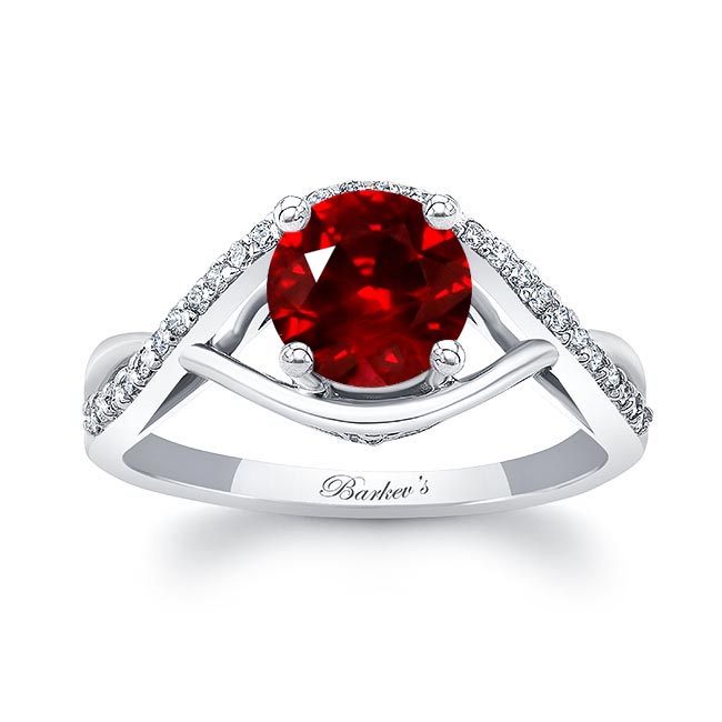 White Gold Ruby And Diamond Criss Cross Ring