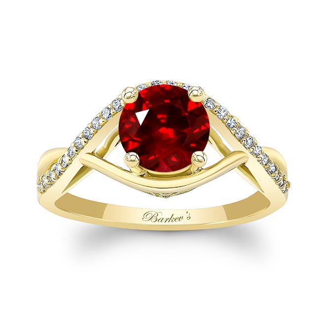 Yellow Gold Ruby And Diamond Criss Cross Ring