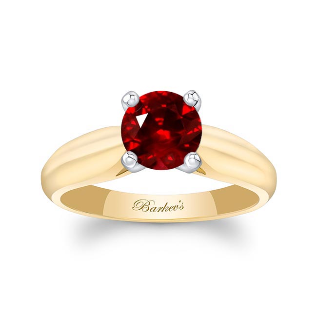 Yellow Gold 1 Carat Lab Ruby Solitaire Engagement Ring