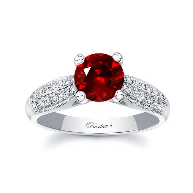 White Gold 2 Row Lab Grown Ruby And Diamond Ring