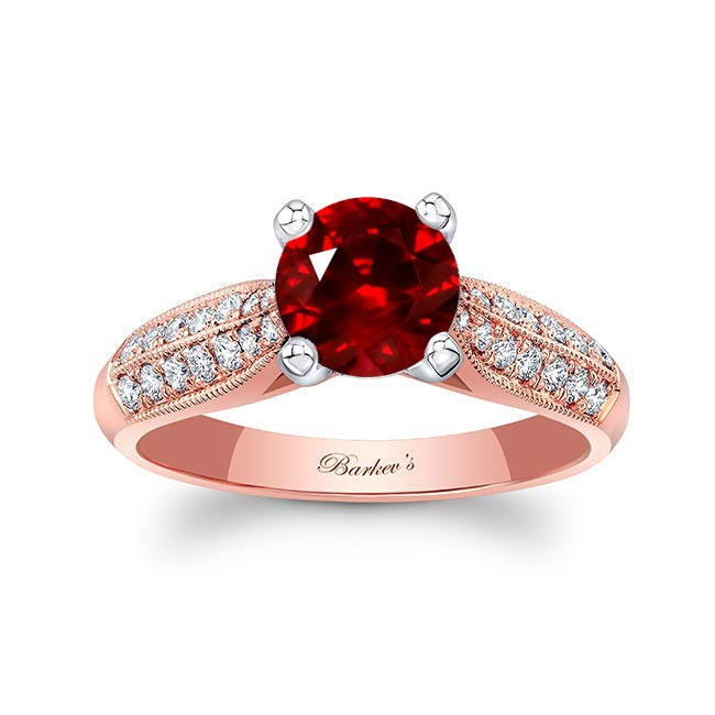 Rose Gold 2 Row Ruby And Diamond Ring