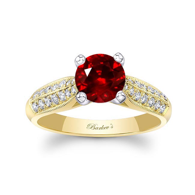 Yellow Gold 2 Row Lab Grown Ruby And Diamond Ring