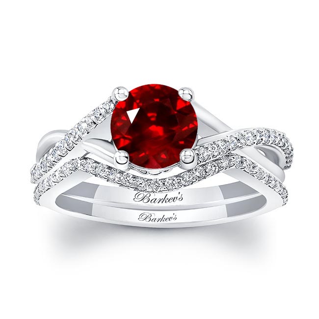 Platinum One Carat Lab Grown Ruby And Diamond Bridal Set