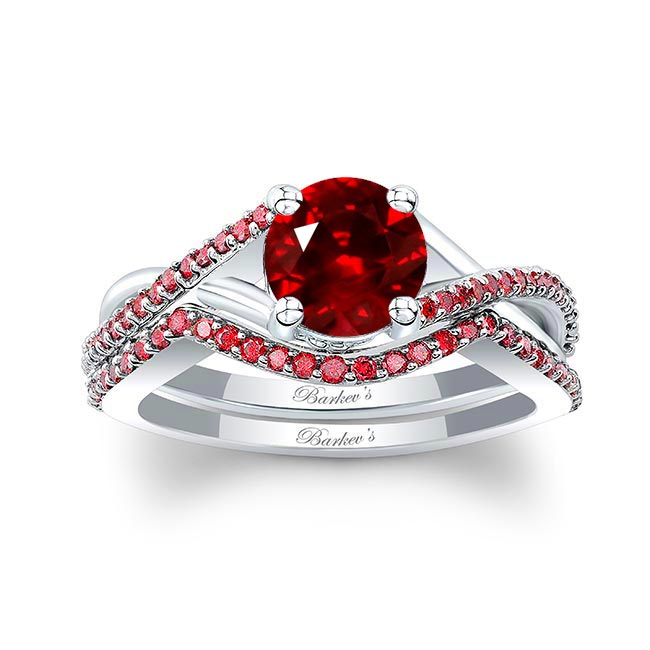 Platinum One Carat Ruby Bridal Set