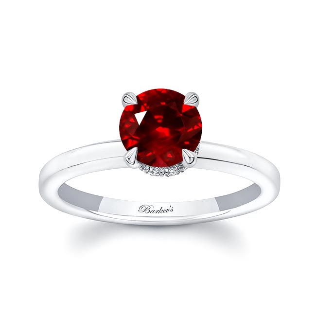 White Gold Round Hidden Halo Ruby And Diamond Engagement Ring