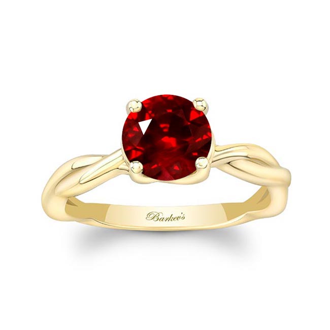 Yellow Gold Lab Grown Ruby Twist Solitaire Engagement Ring