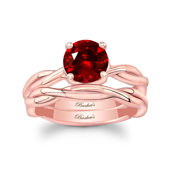 Rose Gold Ruby Twist Solitaire Bridal Set