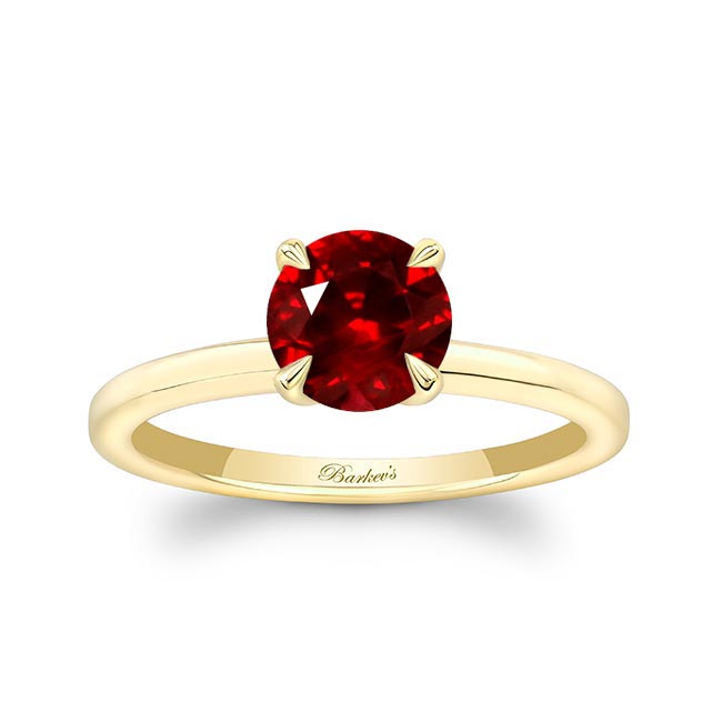 Yellow Gold Lab Ruby Solitaire Ring