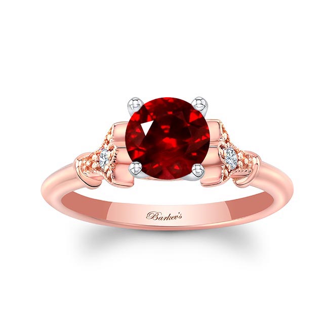Rose Gold Petite Leaf Lab Grown Ruby And Diamond Engagement Ring