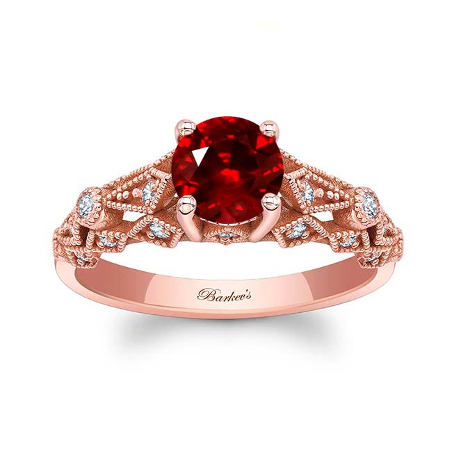 Rose Gold Vintage Lab Grown Ruby And Diamond Ring