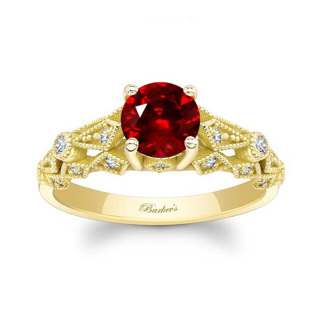 Yellow Gold Vintage Ruby And Diamond Ring