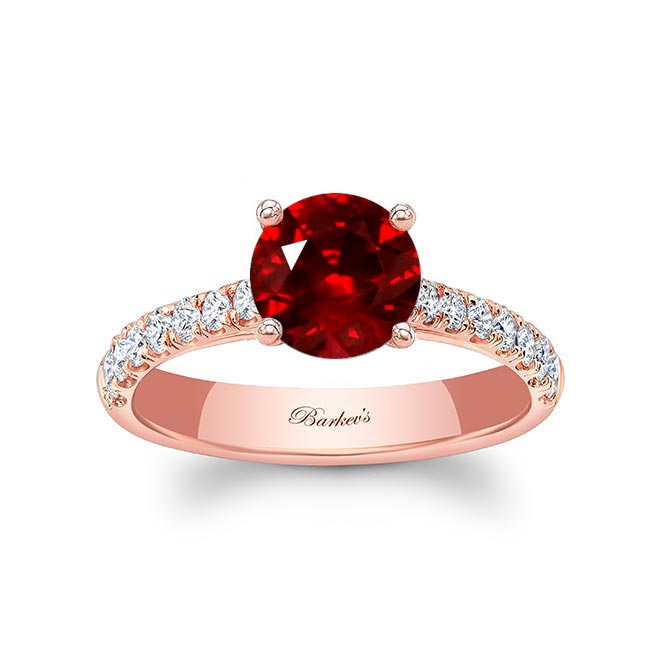 Rose Gold Round Lab Grown Ruby And Diamond Engagement Ring