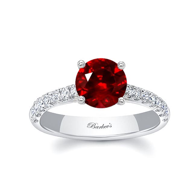 White Gold Round Ruby And Diamond Engagement Ring