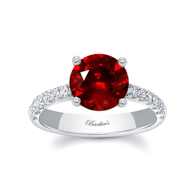 White Gold 3 Carat Round Lab Grown Ruby And Diamond Engagement Ring