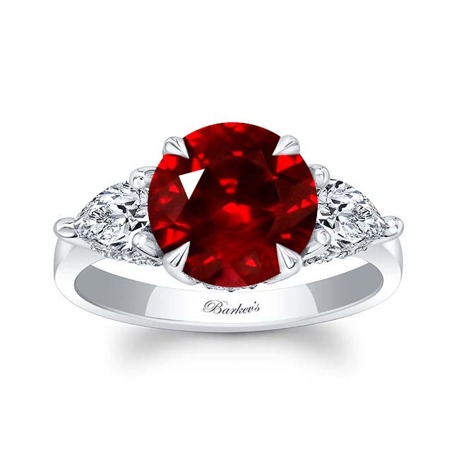 White Gold 3 Carat Round Lab Grown Ruby And Diamond Ring