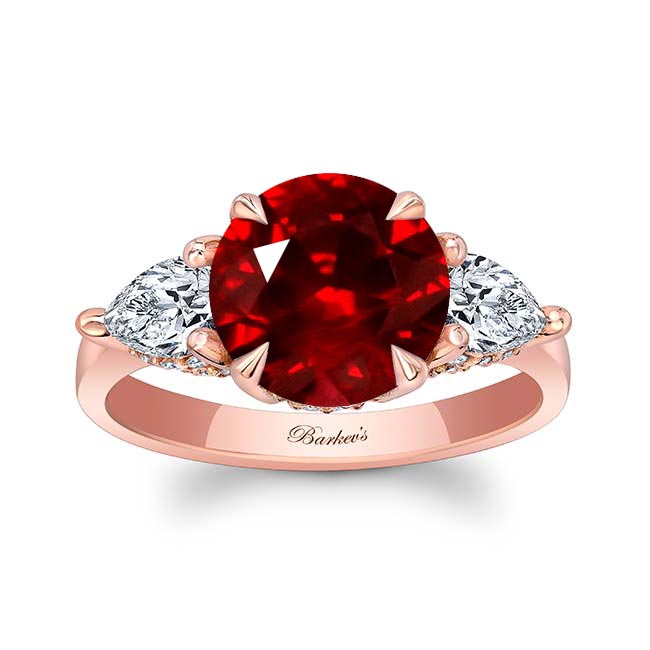 Rose Gold 3 Carat Round Lab Grown Ruby And Diamond Ring