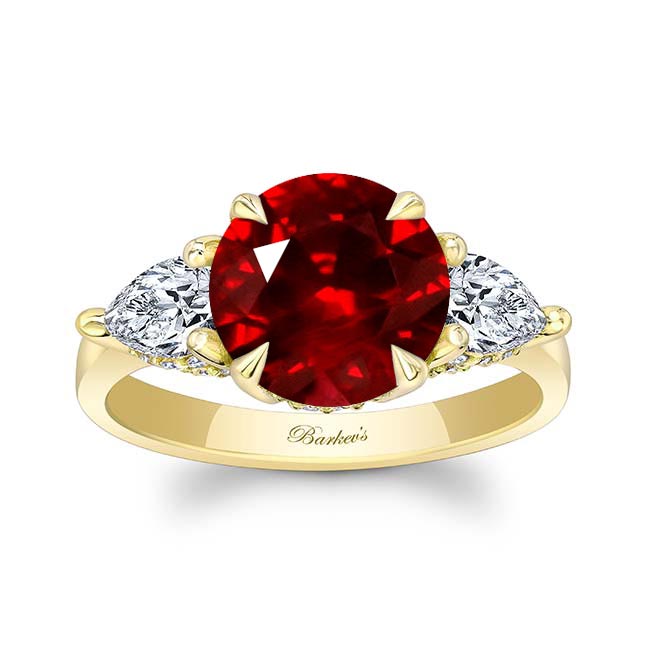 Yellow Gold 3 Carat Round Lab Grown Ruby And Diamond Ring