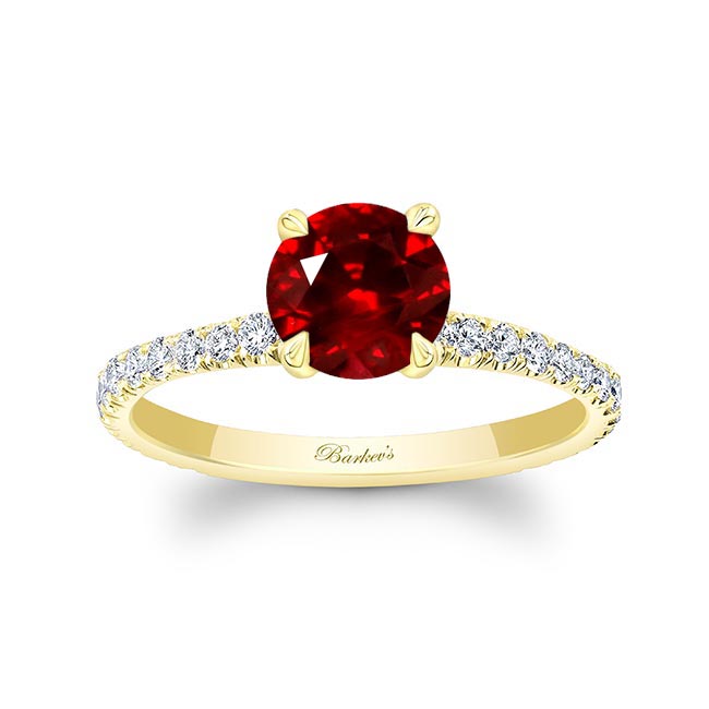 Yellow Gold Lab Grown Ruby And Diamond Ring