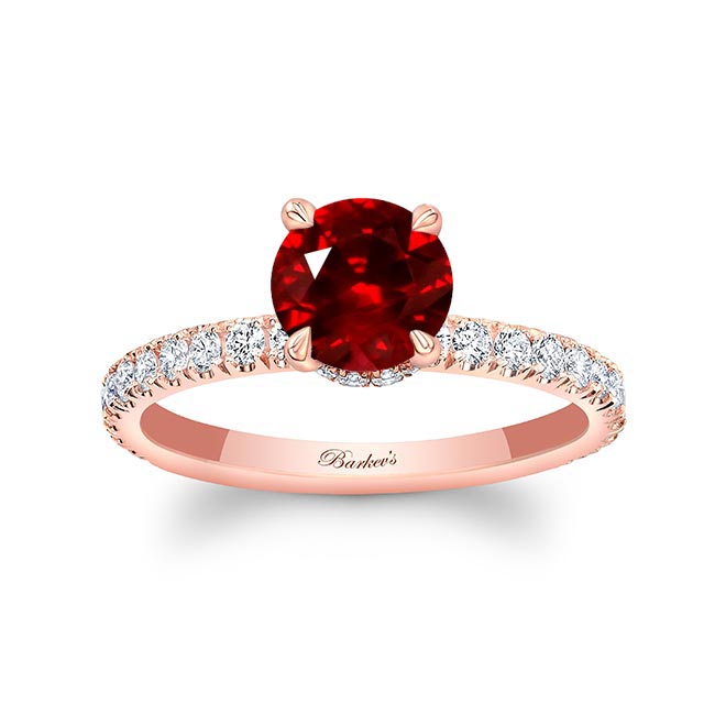 Rose Gold Ruby And Diamond Halo Engagement Ring