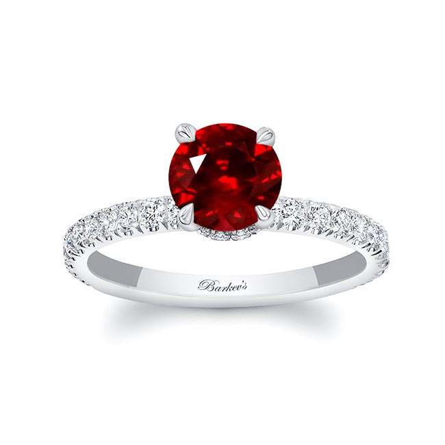 White Gold Lab Grown Ruby And Diamond Halo Engagement Ring