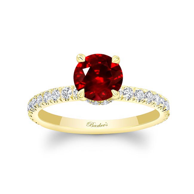 Yellow Gold Ruby And Diamond Halo Engagement Ring