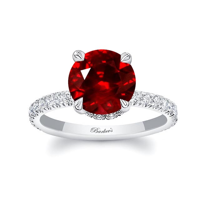 Platinum 3 Carat Lab Grown Ruby And Diamond Halo Engagement Ring