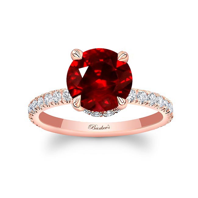 Rose Gold 3 Carat Lab Grown Ruby And Diamond Halo Engagement Ring
