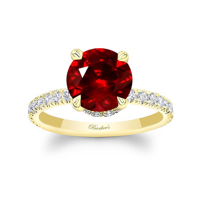Yellow Gold 3 Carat Lab Grown Ruby And Diamond Halo Engagement Ring